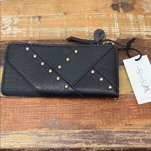 Jessica Simpson Black Studded Textured Zip Wallet